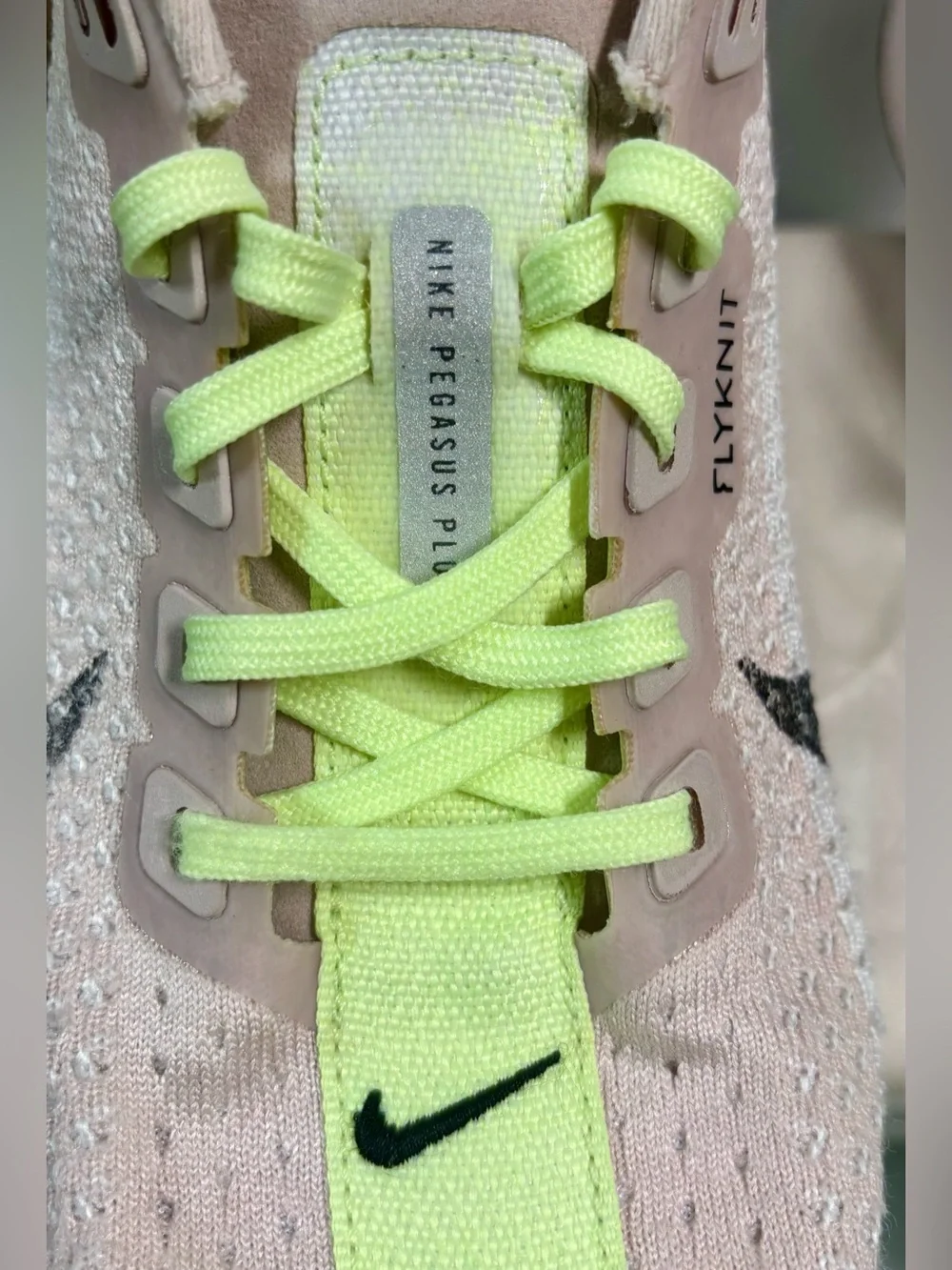 Nike Pegasus, Plus, zoom X, Flyknit Running Shoes - Pale Pink/Neon Yellow Accent